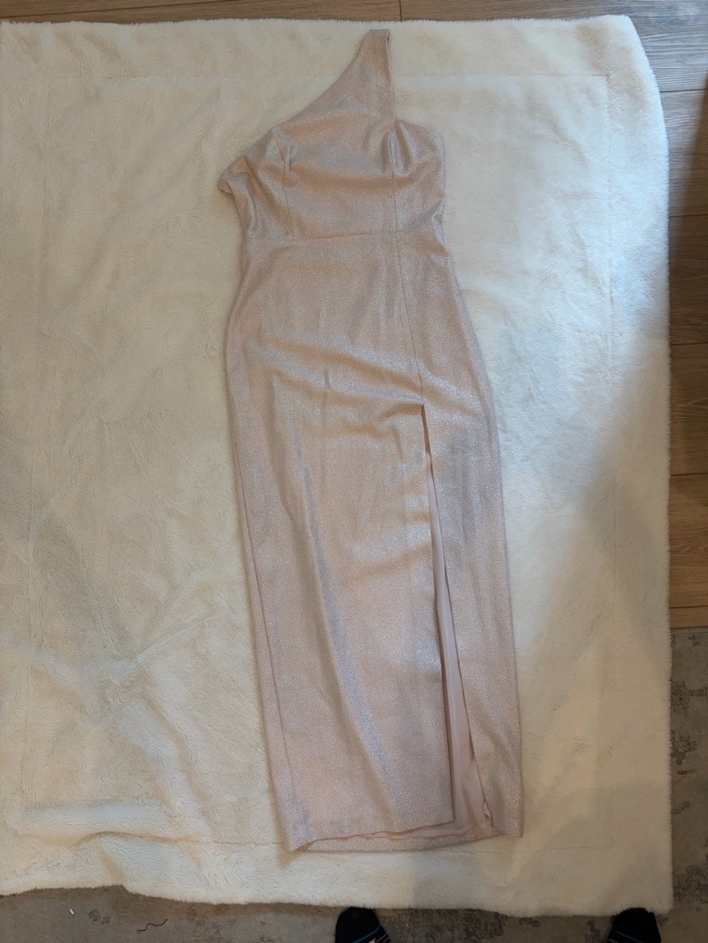 Silence + Noise One-Shoulder Blush Satin Maxi Dress with Side Slit